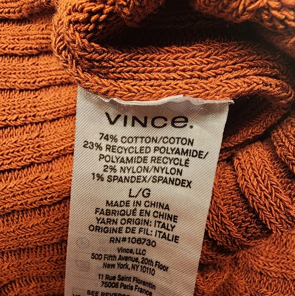 VINCE Rib Tie Back Cotton Blend Sweater Tank Top In Rust Amber Size L - Picture 13 of 14